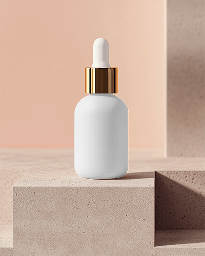 Neutral Toned Dropper Bottle Mockup With Elegant Gold Cap And Luxury Cosmetic Branding