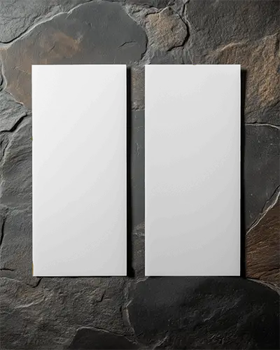 Dual White Flyer Mockup Top View On Dark Rustic Stone Backdrop Simple And Modern 0118