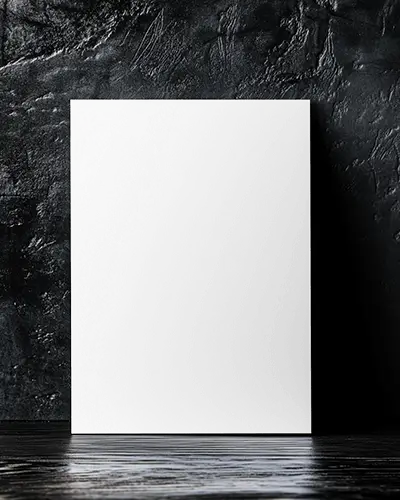 Front Facing A4 Flyer Mockup On Textured Dark Wall With Wood Floor Base