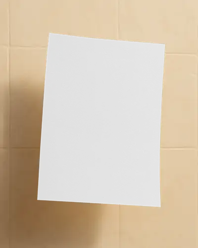 Angled Flyer Mockup On Cream Tiled Wall Soft Lighting With Clean Aesthetic