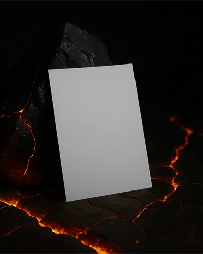 Volcanic Backdrop Flyer Mockup On Molten Lava Texture With Charcoal Rock And Glowing Fiery Cracks
