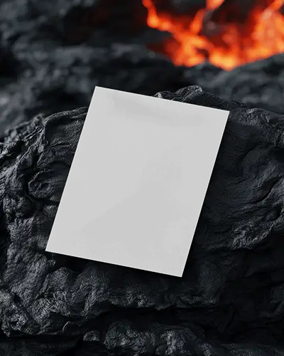 Textured Volcanic Rock Flyer Mockup With Glowing Lava Background And High Contrast Light Shadow Play