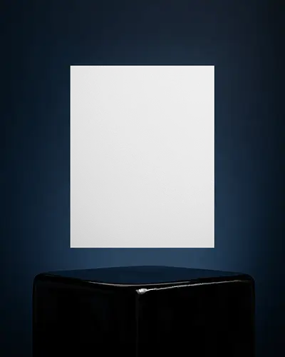 Elevated Flyer Mockup On Black Pedestal With Deep Blue Gradient Background And Spotlight Effect