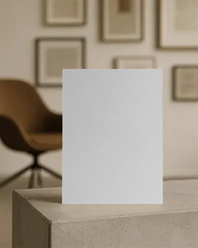 Modern Office Flyer Mockup Paper Standing On Concrete Block In Aesthetic Workspace Setup