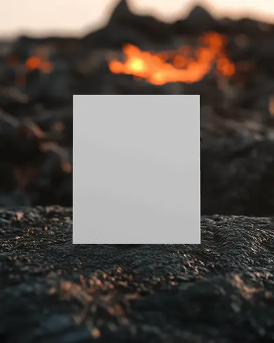 Outdoor Lava Rock Flyer Mockup With Sunset Glow And Volcanic Texture In Blurred Background