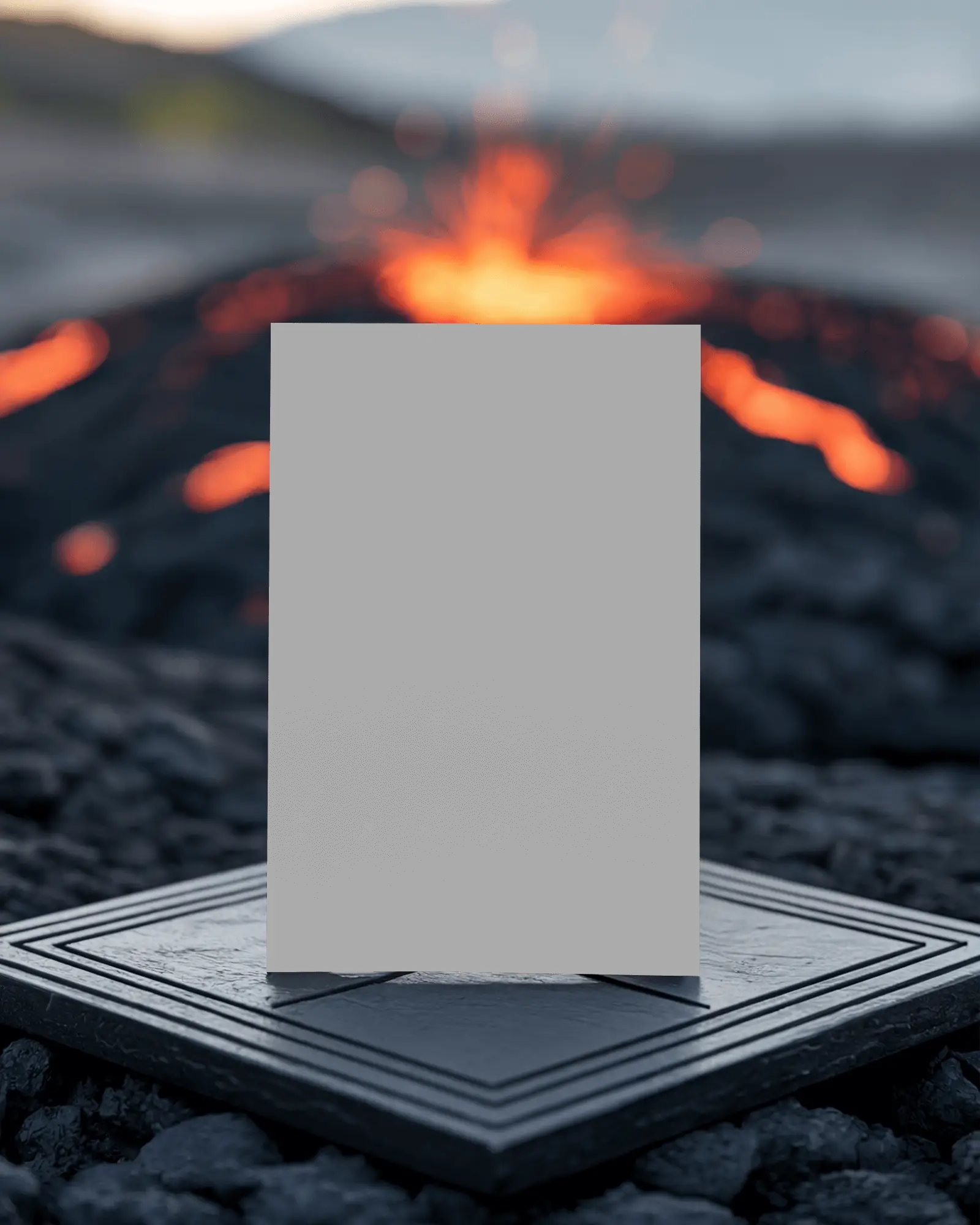 Volcanic Lava Flyer Mockup With Dramatic Orange Glow Dark Ambient Textured Background Professional Presentation