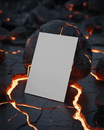 Cracked Volcanic Rock Flyer Mockup With Molten Lava Glowing Through Dark Gritty Surface Dynamic Lighting