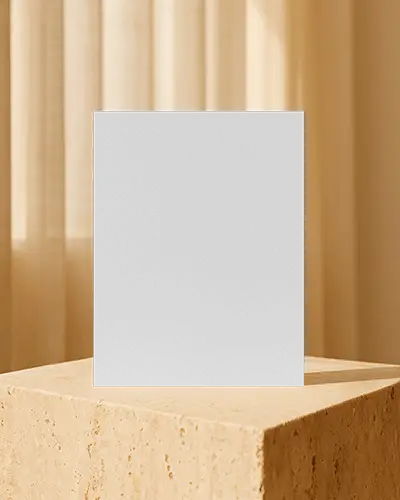 Beige Stone Block Flyer Mockup With Warm Natural Light And Curtains In Background