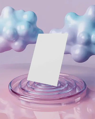 Dreamy Abstract Flyer Mockup Glossy Purple Pink Background With Floating Paper