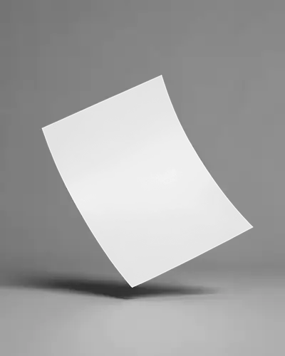 Minimalist Floating A4 Flyer Mockup Curved Paper Hovering On Gray Studio Background