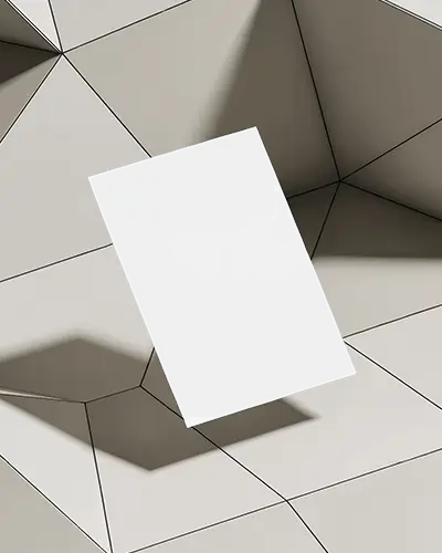 Floating A5 Flyer Mockup In Architectural Cube Environment With Polygonal Grid And Sharp Contrast Shadow