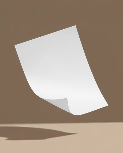 Floating Curved A4 Flyer Mockup Casting Soft Shadow On Beige Surface With Warm Toned Background