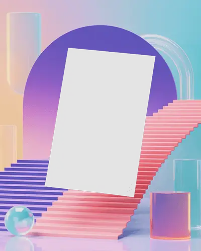 Pastel Dream Staircase A4 Flyer Mockup 3d Abstract Background Soft Gradient Colors Glass Objects Modern Creative Display