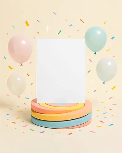 Festive Event Promotion Flyer Mockup With Confetti Balloon Background Design Template