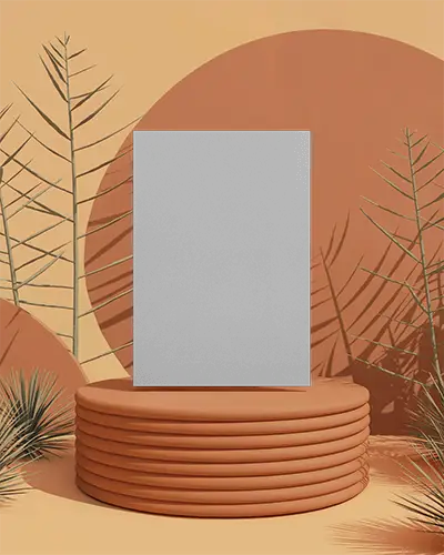 Minimalist Flyer Mockup On Round Podium With Silhouetted Branch Shadow Background