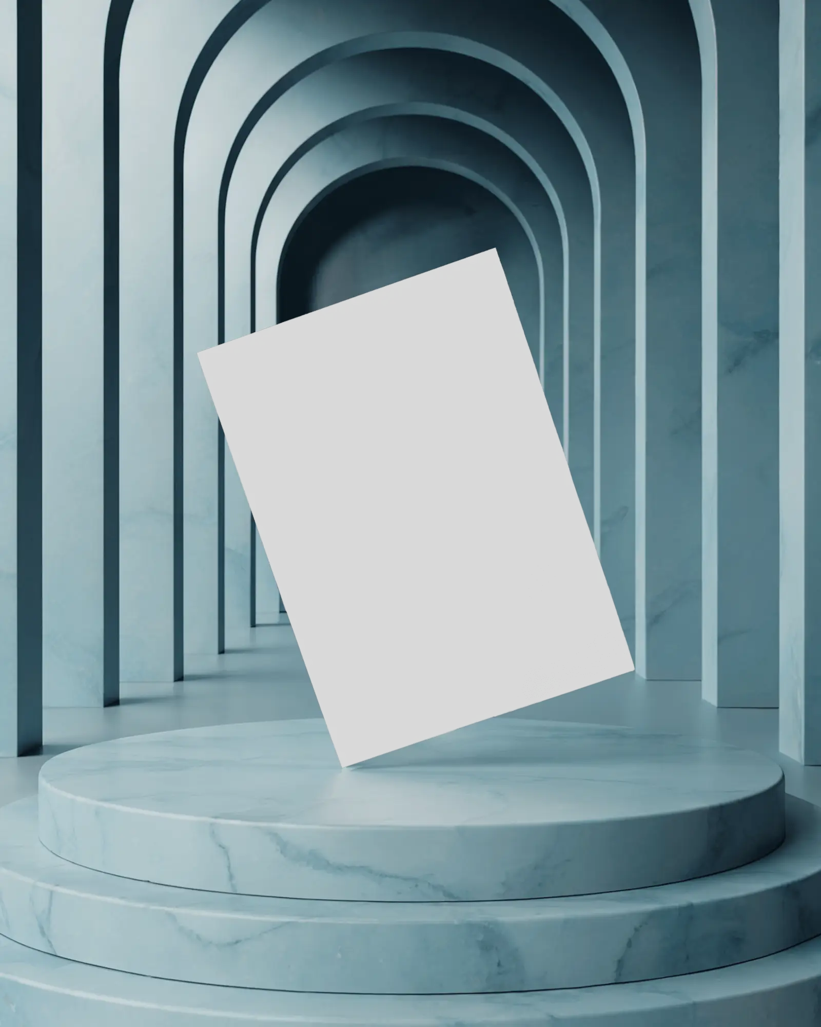 Marble Archway Background Flyer Mockup Floating Above Rounded Platform