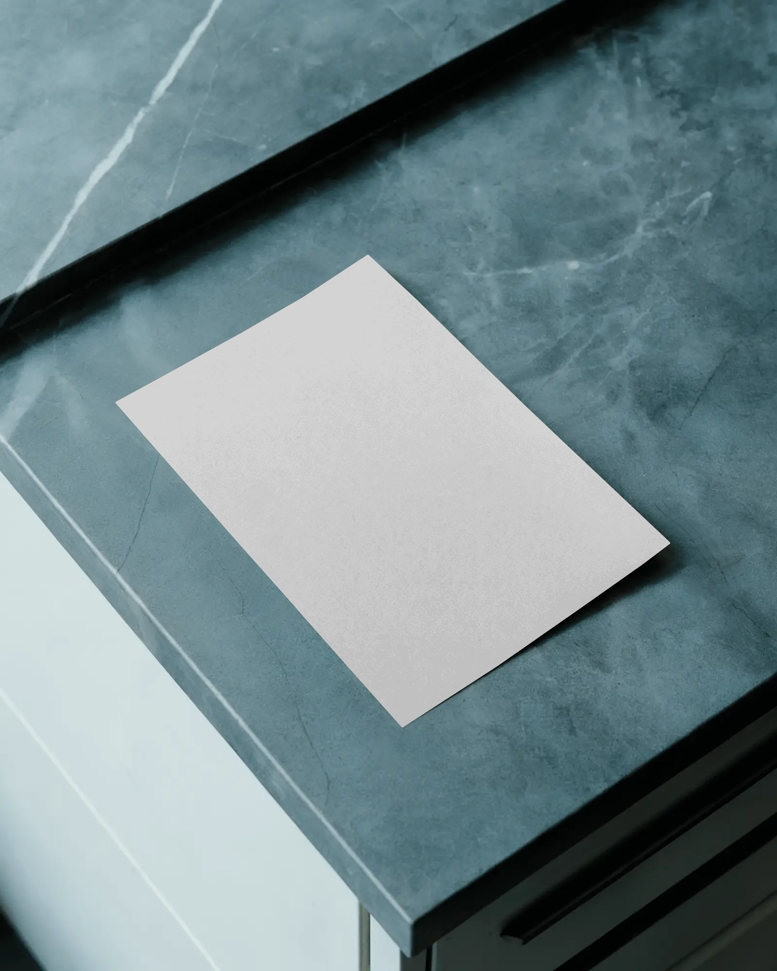 Dark Marble Textured Flyer Mockup On Polished Surface With Sleek Light Reflection