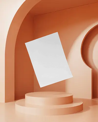 floating-flyer-mockup-inside-peach-3d-arch-room-over-round-stage-modern-studio-look