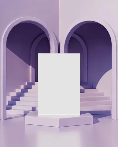 modern-arch-flyer-mockup-on-podium-with-twin-staircases-and-purple-studio-lighting
