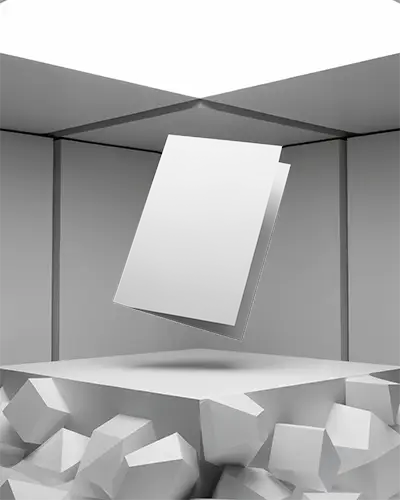 Modern Flyer Mockup Floating Above Abstract Geometric Platform With Cubes Background 0320