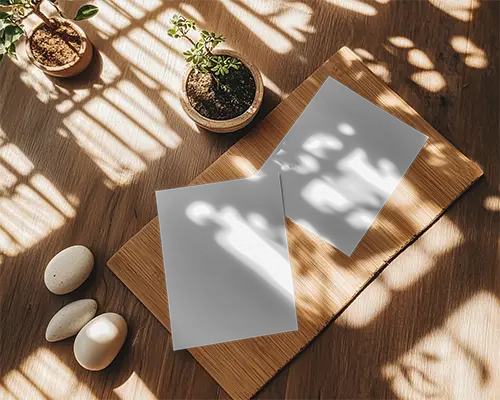 minimal-flyer-mockup-on-wooden-board-with-natural-light-and-plant-pot-decoration-0338