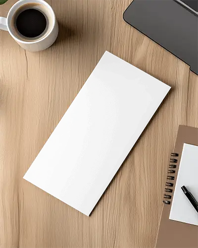 Modern Office Flyer Mockup On Wooden Desk With Coffee Notebook And Pen Minimal And Professional Setup 042