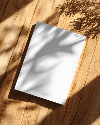 High Quality Flyer Mockup Floating Over Wooden Texture With Organic Shadows Background