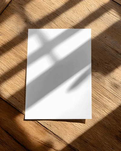 Flyer Mockup With Natural Light Shadows On Wooden Texture Background Showcasing Design