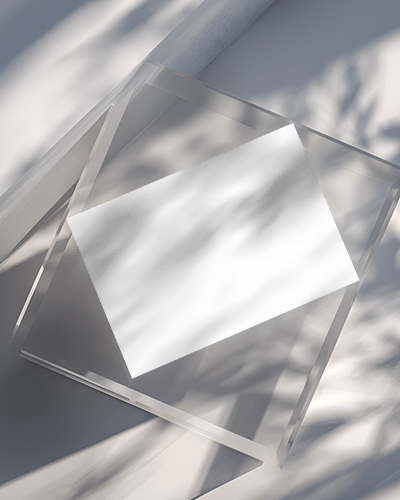 Modern Flyer Mockup Floating On Transparent Acrylic Display With Soft Shadow