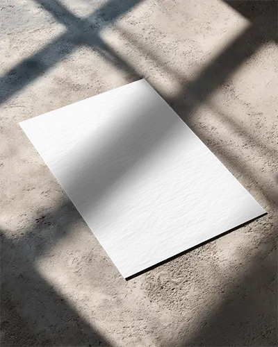 Realistic Shadowed Flyer Mockup On Rough Concrete Floor With Windowpane Reflections Overlay