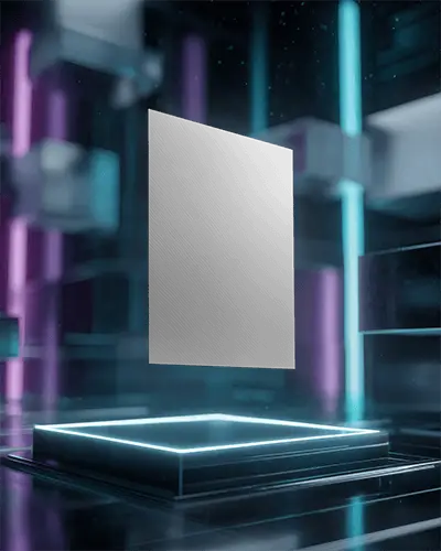 Futuristic Floating Flyer Mockup On Illuminated Platform With Glowing Modern Background