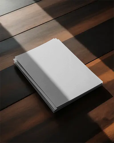 Sleek Stacked Flyer Mockup With Natural Light And Shadow On Wood Textured Surface