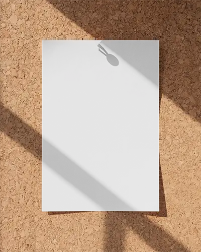 Minimal Stationery Flyer Mockup Pinned To Corkboard With Realistic Light Effects