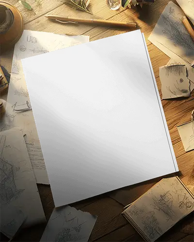 Artistic Workspace Flyer Mockup Sketches And Notes Scattered On Wooden Desk Creative And Inspirational Atmosphere 061