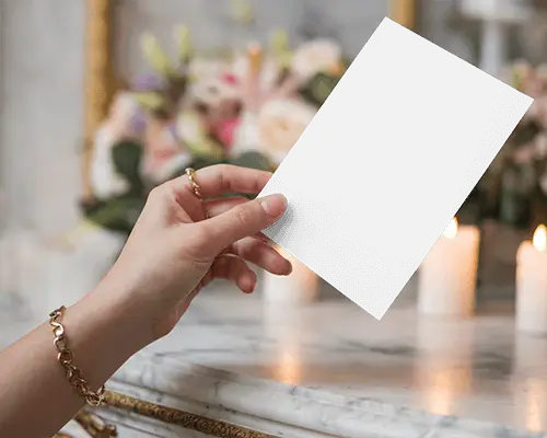 Cityscape Flyer Mockup Female Hands Holding Paper Against High Rise Buildings Modern Metropolitan Vibe 063