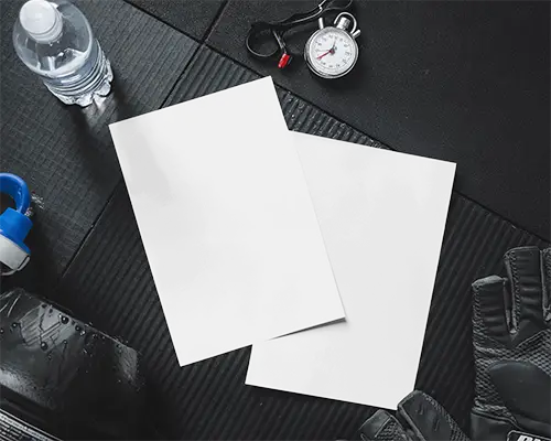 Fitness Themed Flyer Mockup Two A5 Sheets On Gym Mat With Workout Accessories 090