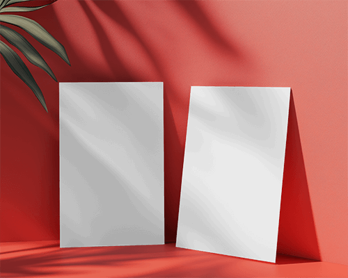 Bold Red Wall Flyer Mockup Modern Dual Display Dynamic Lighting