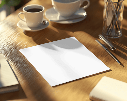 Cozy Coffee Table Flyer Mockup Soft Natural Light Wooden Background