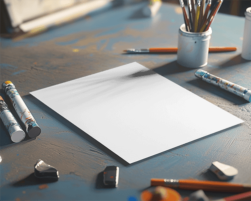 Minimalist Desk Flyer Mockup Organized Setup With Pens And Tools