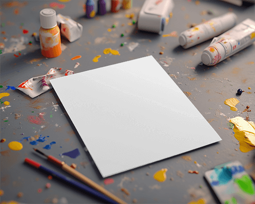 Vibrant Paint Splatter Flyer Mockup Colorful Art Studio Setting