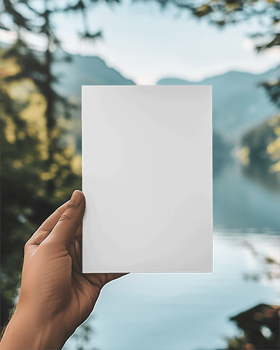 Nature Inspired Flyer Mockup Hand Holding Design Lake Background