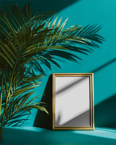 Elegant Photo Frame Mockup With Natural Leaf Shadows On Textured Wall Background