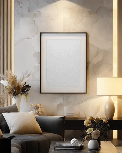 Modern Living Room Frame Mockup Minimalist Wall Art Display Interior Design Visual Presentation