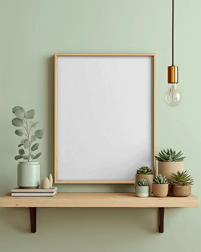 Modern Minimalist Wall Frame Mockup With Living Room Decor And Potted Plants Arrangement