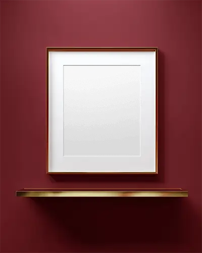 Luxury Metallic Edged Frame Mockup Showcasing Contemporary Art On Deep Hued Wall Background