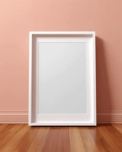 Sleek Photo Frame Mockup Standing Upright Against Soft Colored Wall With Wood Floor