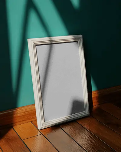 Vertical Blank Wall Frame Mockup Decor Leaning On Floor With Shadow Pattern