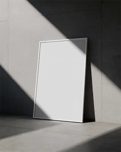 Modern Frame Mockup Leaning Against Textured Wall With Natural Light Beam Shadow