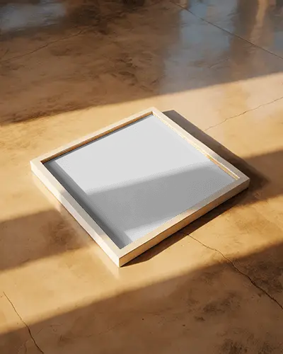 Modern Square Frame Mockup On Concrete Floor With Natural Light Shadows For Art Presentation