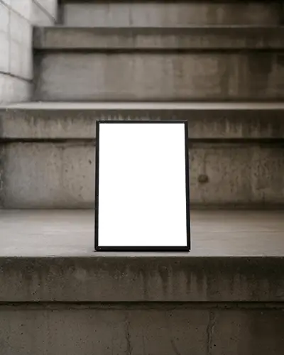 Blank Frame Mockup On Concrete Stairs For Customized Art And Poster Showcase